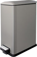 12 Gallon Slim Kitchen Trash Can, Stainless Steel Trash Can with Removal Inner Bucket and Soft-Close Lid, Pedal Garbage Can 45 Liter, Grey