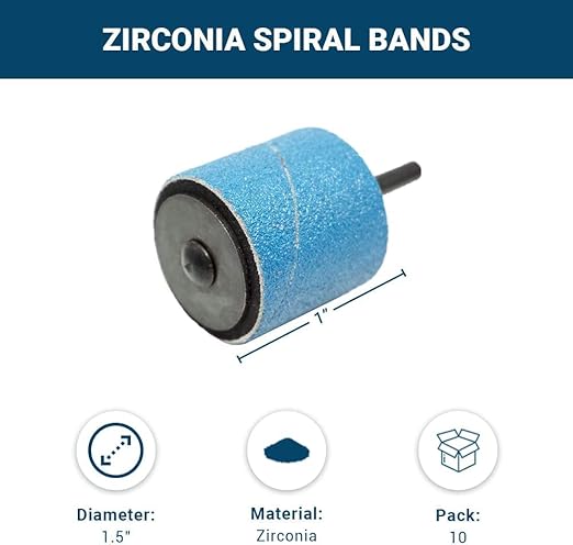 Benchmark Abrasives 1.5" X 1.5" Zirconia Sanding Bands, Spiral Bands Rotary Sander Attachment for Drill & Die Grinder, Metal Polishing Sanders for Woodworking - Sander Tool (10 Pack), 60 Grit