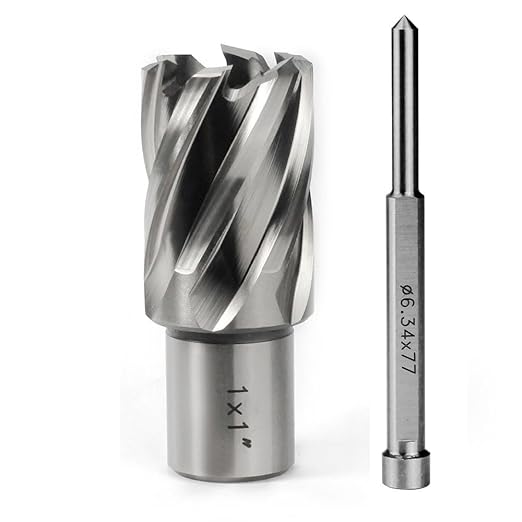 OSCARBIDE 1"x1"Annular Cutter,3/4 inch Weldon Shank,1 inch Cutting Diameter,1 inch Depth of Cut,2 Flat Mag Drill Bit with Pilot Pin for Magnetic Drill Press,1 Piece