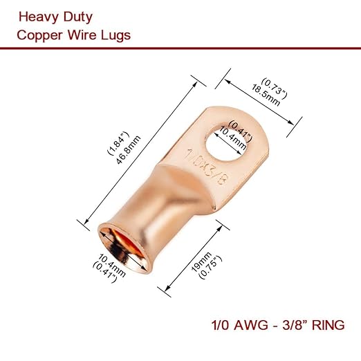 16Pcs 1/0 AWG 3/8" Stud Copper Ring Terminals Battery Cable Ends Wire Lugs with 16Pcs Heat Shrink Tubing 1/0 Gauge Battery Cable Lugs Heavy Duty Cable Lugs Bare Copper Eyelets Tubular Ring Terminal