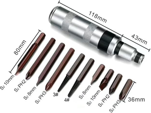 1/2" Hand Manual Reversible Impact Driver Set Extractor-12 PCS Impact Screwdriver S2 Steel Much More Durable Disengage Rusted Fasteners or Frozen Bolts Manual Impact Driver, PRO