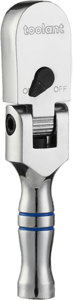 toolant Stubby 3/8" Drive Flex Head Ratchet, 90 Tooth Compact Flex Head Socket Ratchet Wrench, 4.7 Inch Length
