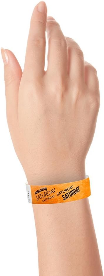 500 WristCo Saturday Neon Orange Tyvek Wristbands for Events - ¾” x 10” - Waterproof Recyclable Comfortable Tear Resistant Paper Bracelets Wrist Bands for Concerts Festivals Admission Party