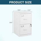 MIIIKO 2 Drawer Filing Cabinet with Lock, Metal Vertical File Cabinets for Home Office, Lockable File Storage Cabinets Under Desk, Letter/A4 File Folders Storage（White-Assembly Required