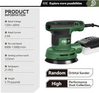 Prostormer 5-Inch Random Orbital Sander with 21PCS Sandpapers, 8000-13000RPM, 2.6AMP Palm Sander with 6 Variable Speeds, Dust Collection For Polishing, Sanding
