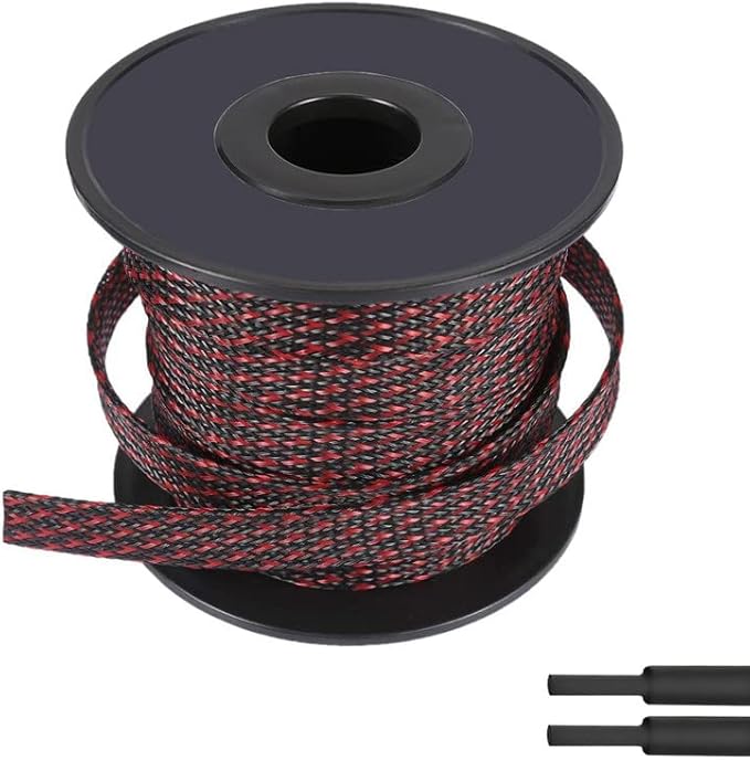 PET Expandable Braided Sleeving Wire Loom 1/2 Inch Cable Wrap Cable Sleeve Wire Protector Sleeve Tubing 100Feet, Red&Black