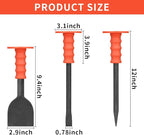 Heavy-Duty Masonry Chisel Set with Thick Protective Handles: Includes Tile and Concrete Chisels, Ideal for Brickwork, Demolition, Stonework, Carving, and Concrete Breaking. (8in 11in 11in)