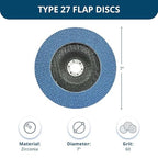 Benchmark Abrasives 7" x 7/8" Premium High Density Jumbo Zirconia Type 27 Flap Discs for Angle Grinder, 7 Inch Sanding Discs, Finishing, Deburring, Rust Removal - Grinding Wheels - (10 Pack) 60 Grit