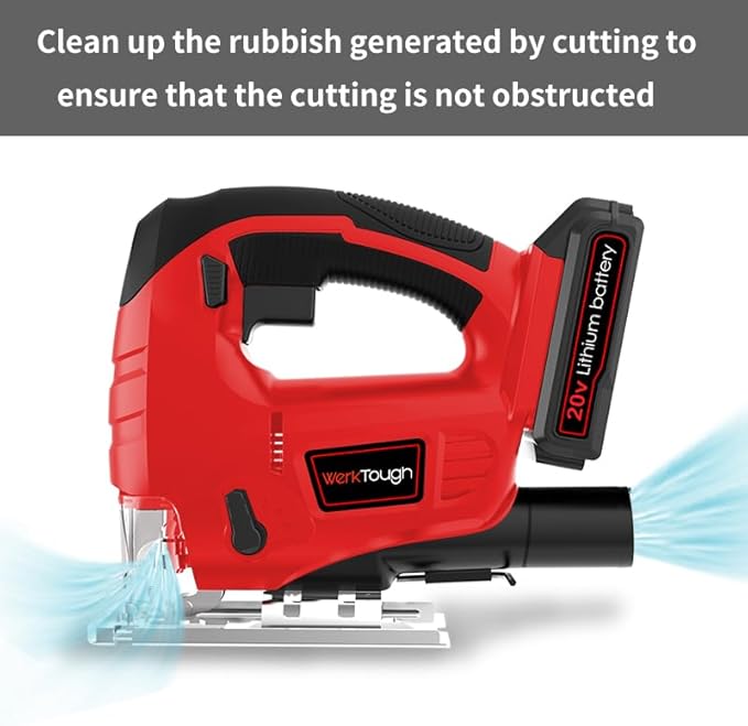 Cordless Jig Saw,20V Electric Jigsaw Tool Kit with Variable Speed,Pendulum Function, 0-45°Adjustable Cutting Bevel,2.0A Li-ion Battery With 1 Hour Fast Charger,9pcs Free Blade