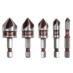 5PCS Countersink Drill Bit Set, 82 Degree HSS Counter Sink Drill Bit for Wood, Metal, Plastic, 1/4"-3/4" with 1/4" Hex Shank Countersink Bit Set