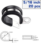 HOLYBEAR 5/16 Inch Stainless Steel Cable Clamp, Rubber Insulated Metal Conduit Wire Holder Strap Clips for Pipe, Tube, Hose Bracket (8mm, 20pcs)