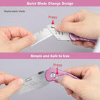 Vickay Box Cutter Utility Knife Heavy Duty with 5 SK5 Quick Change Blades, Safety Axis Lock Design Razor Knife, Lightweight Aluminum Body Belt Clip for Office (Pink)