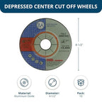 Benchmark Abrasives 4-1/2" Aluminum Oxide Pro Depressed Center Grinding Wheel, 1/4" Thick, 7/8" Arbor for Cutting Grinding Stock Removal on Metal, Steel, Cast Iron - 10 Pack