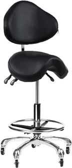 Saddle Stool Rolling Chair Tall with Backrest Foot Rest Hydraulic Swivel Adjustable Height Ergonomic Tilt Thick Seat with Casters for Dental Hygienist Eyelash Technician Hairstylist Black