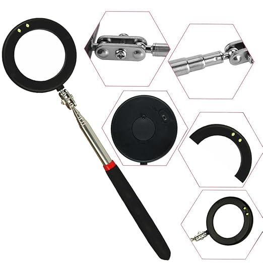 Telescopic Inspection Circular Mirror with 2 LED, Inspection Mirror on a Stick, Inspection Mirror for Extension Pole, Used for Automobiles, 50mm/85mm Large Circular Mirror with Pen Buckle