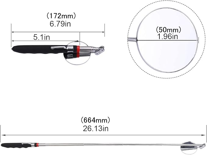 Telescoping Inspection Mirror Round Mirror Handle Tools Inspection Tool for Check The Condition of The Vehicle, Observe The Eyelashes, Mouth and Other Small Parts (Inspection mirror 2PCS)
