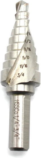 TEMO M35 Cobalt Spiral Flute Type Step Drill, 9 Size from 1/4 Inch To 3/4 Inch, 3/8 Inch Shank