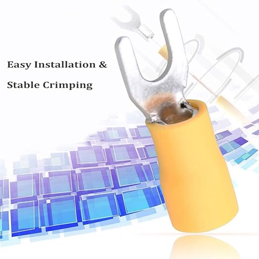 200 Pcs 12-10 AWG Yellow Insulated Fork Spade Wire Connector, #8 U-Type Wire Connector Electrical Crimp Terminals