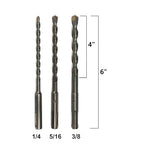 3PCS Rotary Hammer Drill Bits, SDS Plus Shak, 1/4"x6", 5/16"x6", 3/8"x6"