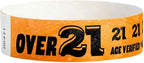 500 WristCo Over 21 Neon Orange Tyvek Wristbands for Events - ¾” x 10” - Waterproof Recyclable Comfortable Tear Resistant Paper Bracelets Wrist Bands for Concerts Festivals Admission Party