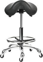 Saddle Tilting Stool Rolling Chair with Thicker Seat Swivel Ergonomic Height Adjustable Footrest Wheels for Beauty Spa Salon Dental Medical Clinic Kitchen Home Office Shop Bar Black