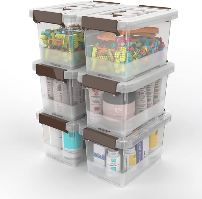 WYT Clear Storage Latch Box, 6 Pack Storage Organizer Bins with Latching Handle and Lids, 3.5 Quart