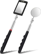 2 Pieces Telescoping Inspection Mirror, Round and Square LED Lighted Flexible Tool for Checking Vehicle, Mechanic Automotive Mirror