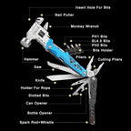 MALOM 18-in-1 Upgraded adjustable Hammer, Stainless Steel multitool Pliers with Replaceable Tungsten Wire Cutters, Bottle Opener, Nylon Sheath, Ideal for Camping, Survival, Hunting (Blue)