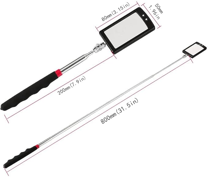 Telescoping Inspection Mirror Mechanics Mirror with 2 LED Lighted, Mirror on a Stick Handle Tool for Checking Observing Vehicle Small Parts,Present for Christmas, Birthday Everyday Carry (2 PCS)