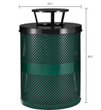 Global Industrial 32 Gallon Outdoor Perforated Steel Round Trash Can with Rain Bonnet Lid, Plastic Liner and Anchor Kit Included, 23-1/2" Diameter x 40-1/2"H, Green