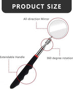 6 Pcs Extended Handle Telescopic Mirror Set - Car Inspection Mirror, 50mm Diameter, Round Handle, 360-Degree Rotation, Stainless Steel Universal Folding Telescopic Round Mirror (Black)