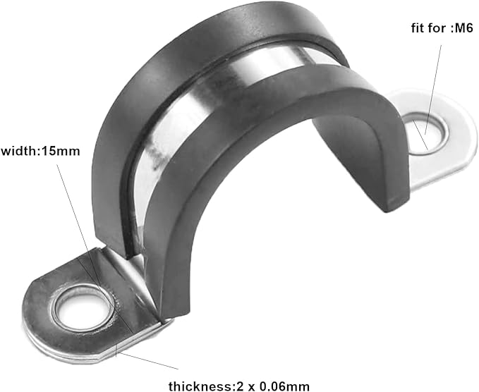 10pcs 55mm 2 Hole U-Tube Strap Clamp, 304 Stainless Steel with EPDM Rubber Lined Clip, Double-Layer Gaskets Rubber Cushioned Insulated Clamp for Tube, Pipe or Wire Cord Installation