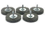 Benchmark Abrasives 2.5 Inch Grinder Mounted Crimped Wire Wheel for Drill with 1/4" Shank, Steel Brush for Rust Removal, Cleaning, Deburring on Cast Iron, Steel Rotary Tools (5 Pack) - Carbon Steel