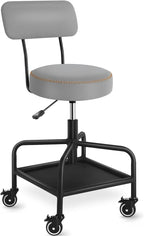 Shop Stool with Lockable Rubber Wheels Adjustable Backrest Tool Tray Storage 400 lb Capacity Rolling Garage Stool (Grey)