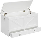 HOOBRO Storage Chest, 39.3" Toy Chest with Drawer, Wooden Storage Bench, Sturdy Entryway Bench Supports 220 lb, Shoe Bench, Safety Hinge, U-Shaped Opening, Easy Assembly, White WT710CW01G1
