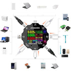 USB C Tester, 3 in 1 Type C DC5.5 USB Meter USB Load Color Screen IPS Digital Multimeter,Voltage,Current,Power,Resistance,Capacity Detector,with Clip Cable Support PD2.0/PD3.0,QC2.0/QC3.0
