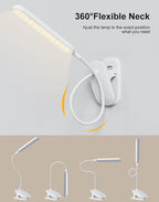 Desk Lamp, Table Lamp 1500mAh Dimmable Reading Lamp with Clamp and Type-C Charging Port, Desk Light for Home Office Reading Working Studying Gooseneck Adjustable Flexible - White