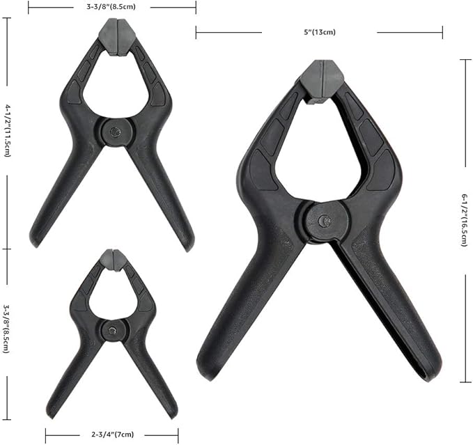 Amazon Basics 14-Piece Nylon Spring Clamp Set, 6 Pack of 3-3/8-inch, 4 Pack of 4-1/2-inch, 4 Pack of 6-1/2-inch, Black/Grey