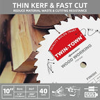 TWIN-TOWN 10-Inch 40-Tooth ATB Fine Finish Wood Cutting Circular Saw Blade, 5/8 Inch Arbor, Compatible with Table and Miter Saws, Premium Quality Woodworking Saw Blade