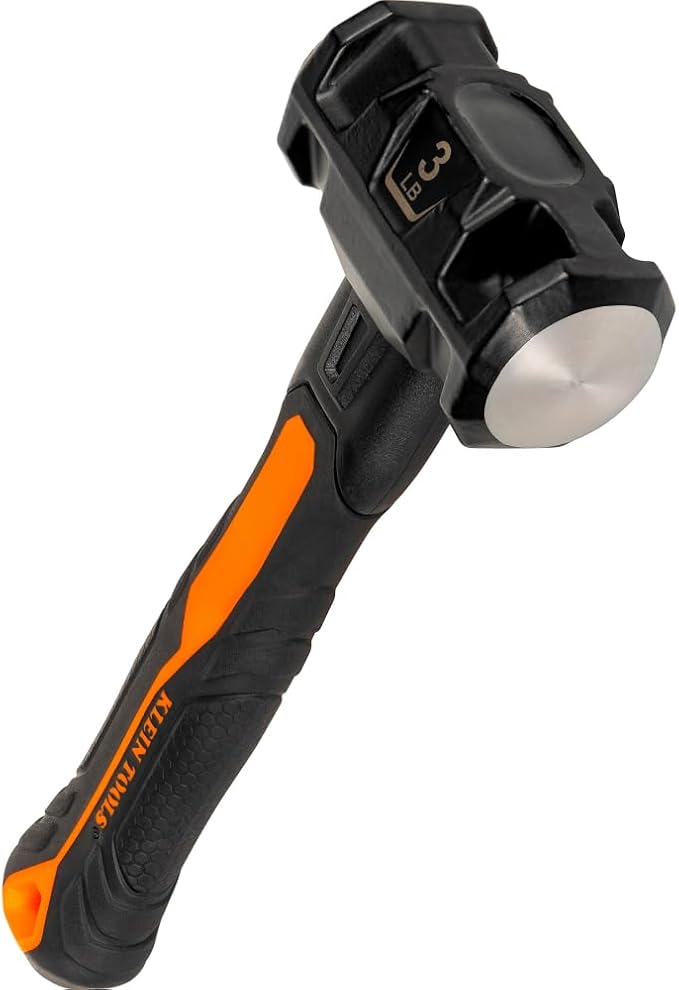 Klein Tools H80693 Sledgehammer, 3-Pound Dual-Faced Hammer with Fiberglass Handle, Shock-Resistant Design for Striking and Demolition, Includes Lanyard Hole