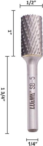 SB-5 Tungsten Carbide Burr Cylinder Shape Double Cut Rotary Burrs File(1/2''cutter Dia,1''Cutter Length) with 1/4'' (6.35mm) Shank dia, by LU&MN