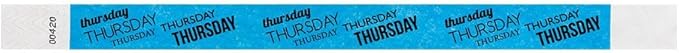 500 WristCo Thursday Neon Blue Tyvek Wristbands for Events - ¾” x 10” - Waterproof Recyclable Comfortable Tear Resistant Paper Bracelets Wrist Bands for Concerts Festivals Admission Party
