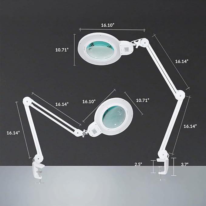Neatfi XL Bifocal LED Magnifying Lamp, 7-Inch Acrylic Lens, 5D/20D Magnification, Hands-Free, Dimmable, 84 SMD LED, Adjustable Arm for Crafts, Reading, Close Work (White, CCT with Clamp)