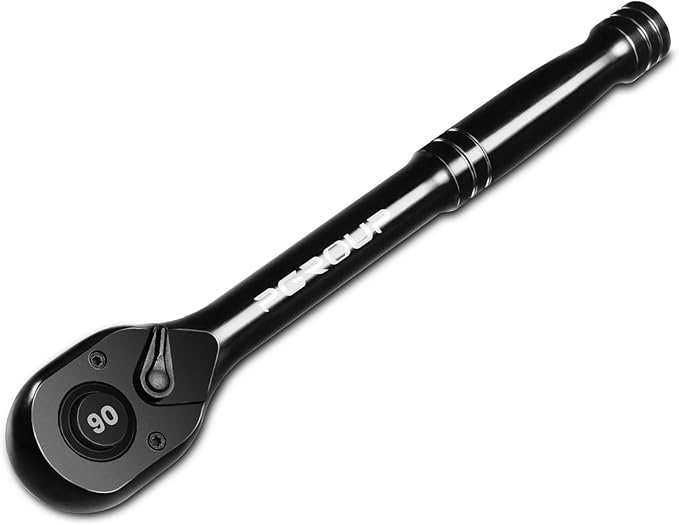 1/2-Inch Drive Ratchet Wrench, 90 Tooth Reversible Ratchet, 4-Degree Swing, Ergonomic Handle, Chrome Alloy Made, Quick Release Ratchet Wrench for Repairing, Home