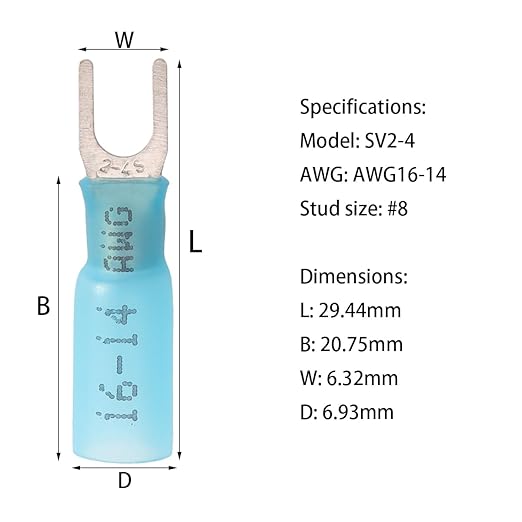 100PCS AWG16-14 Heat Shrink Fork Connectors,Insulated Fork Spade #8 Wire Connectors Kit,SV2-4 Waterproof Marine Crimp Terminals for Watercraft, Electronics, Automotive