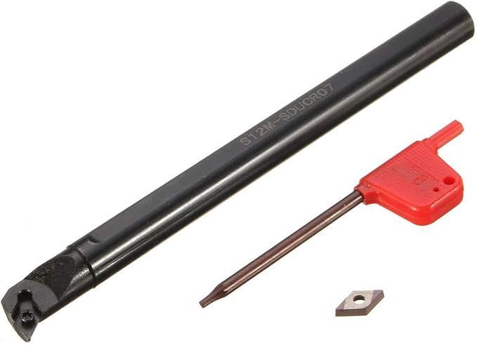 14Pcs Indexable Lathe Turning Tool 1/2"12mm,4PCS Metal Lathe Turning Tool Holders S12M-SDUCR07/SDJCR1212H07/SDNCN1212H07/SDJCL1212H07 with 10pcs DC070204 Carbide Inserts,4pcs Wrenches