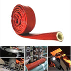 Insulation Heat Shielded Fire Thermo Armor Fire Sleeve Silicone Coated Fiberglass Heat Protection for Automotive Hose Lines & Electrical Wiring-（Red 1" ID x3.3FT）