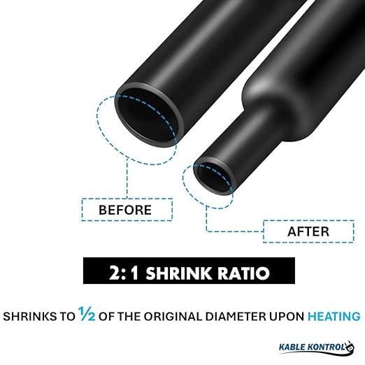 Kable Kontrol Heat Shrink Tubing - 5/8” Inch - 50' Ft Long, Black Polyolefin - 2:1 Industrial Shrink Tube & Cable Sleeve for Electrical Wire Insulation - Rated for 600 V