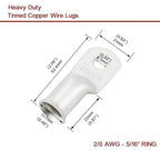 8Pcs 2/0 AWG 3/8" Stud and 8Pcs 2/0 AWG 5/16" Stud Heavy Duty Tinned 2/0 Copper Wire Lugs with 16Pcs Heat Shrink Tubing Ring Terminals 2/0 Battery Cable Ends Bare Copper Eyelets