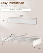 Foldable Wall Mounted Clothes Drying Rack - 32", Collapsible Laundry Drying Rack for Clothing & Towels - Includes Wall Template
